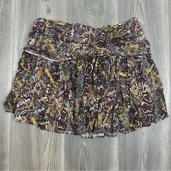 Free People Snake Print Mini Skirt Ruched Waist Size 8 - Picture 1 of 7